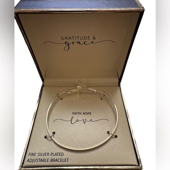 Gratitude & Grace "Faith Hope Love" Sideways Cross Bangle - Picture 2 of 6